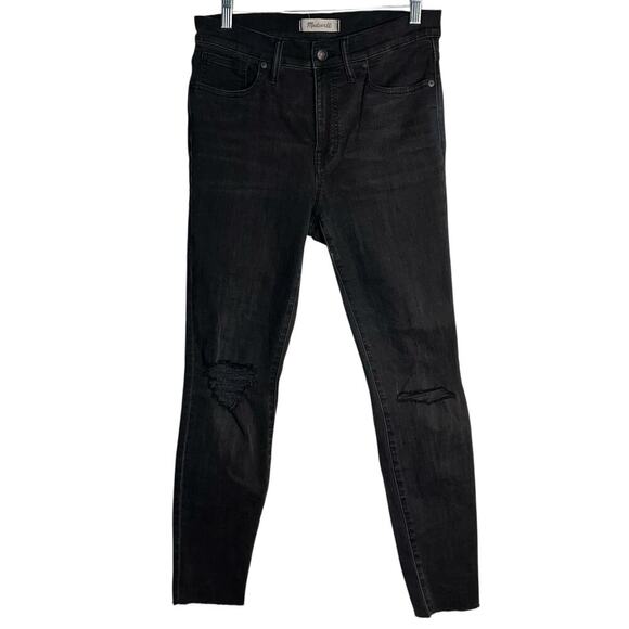 Madewell 9” High Rise Skinny Dark Brown Distressed Jeans Size 29 Stretch Denim - Picture 1 of 8